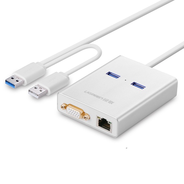 Bộ chuyển USB 3.0 to VGA / LAN Gigabit / Hub USB 3.0 2 Cổng UGREEN 40242