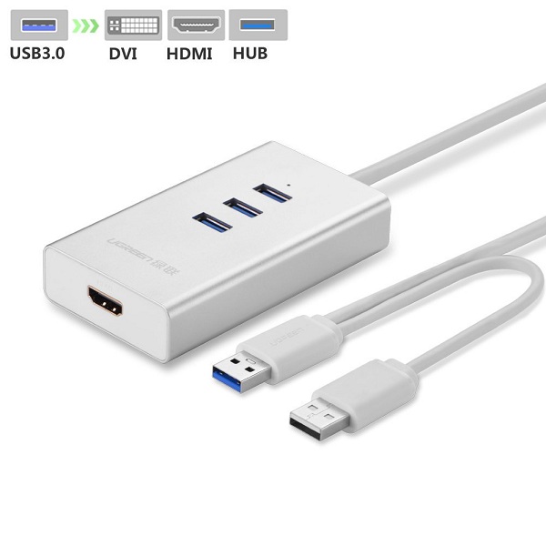 Cáp chuyển USB 3.0 sang HDMI /  DVI / Hub 3 Cổng USB 3.0 UGREEN 40257